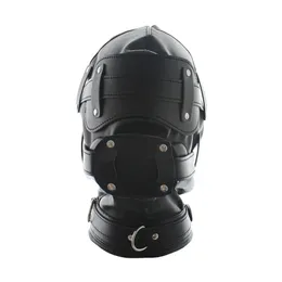 SM Leather Padded Hood Blindfold With Lock Head Harness Mask Fetish Slave BDSM Bondage Erotic Sex Toy Couples Cosplay Party 240102