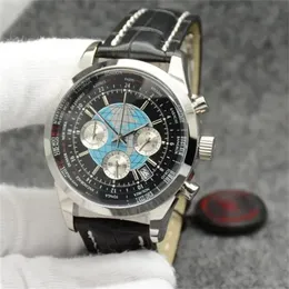 Men Watch 44MM Quartz Chronograph Date Mens Watches Excellent Wrtistwatches With World Time Black Dial and Rubber Band