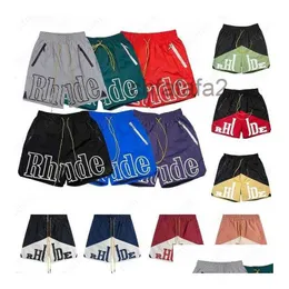 Herrshorts Rhude Graphic Mens Basketball Short Designers senaste begränsade byxor Luxurys Summer Beach Palm Letter Mesh Street Fashion DHGGA HK9S O375