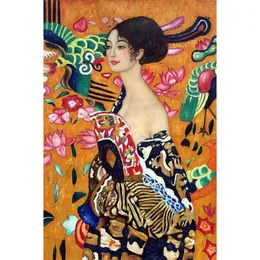 그림 Gustav Klimt 초상화 Signora Con Ventaglio 유화 재현 캔버스 손으로 그린 ​​홈 아트 장식