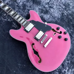 Grote Pink Maple Semi Hollow 335 Style Jazz Electric Guitar with F Holes 2023