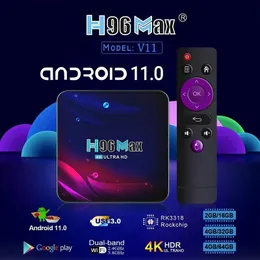 Caixa de TV H96 Max V11 Rockchip RK3318 Android 11.0 2GB + 16GB 4GB + 32GB/64GB com 2.4G + 5G Wifi BT4.0 PK HK1 X96