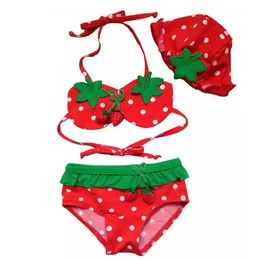 Set Summer Swimwear 2023 Cute Strawberry Baby Girl Swimwear Swimsuit con cappello 3pcs per bambini Suit Swimming Bambini Bambino Bikini
