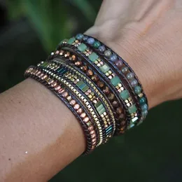 Armreif 5-fach Wickelarmband, indischer Achat-Kristall-Perlenmix, Boho-Perlenarbeit-Armband