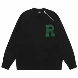 Siyah Raf Simons Vintage Havlu İşlemeli Flocked Flocked Yarım Zip Kazak Kadınlar Kadınlar En Kalite Örgü Sweatshirts 240103