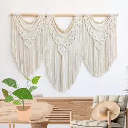 Macrame tecido à mão boêmio algodão corda boho tapeçaria decoração de casa creamywhite parede pendurado decoração arte 240103