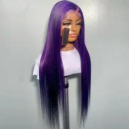 Wigs Purple Colored Transparent 360 Lace Frontal Wigs Simulation Human Hair Wig For Women Brazilian Glueless Full Lace Front Wigs