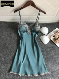 Hemden Babydoll Nachtüchter Blau Homewear süße Schlafhirts Frauen Nachthemen weibliche sexy Schlinge Nachthemen Ladies Dessous SleepDress