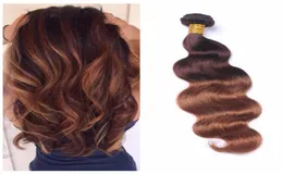 Ombre peruano marrom escuro extensões de cabelo humano inteiro 34 pacotes dois tons 430 onda do corpo cabelo virgem tecer tramas ofertas5056953