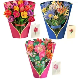 Flores decorativas 1 pacote-cartões de papel de apreciação diária 11,4 polegadas tamanho real para sempre buquê de flores 3D pop-up saudação