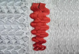 Красная лента в человеческих волосах Бразильская объемная волна для наращивания человеческих волос на ленте 40 шт. Натуральная объемная лента для наращивания волос по утку кожи 18992982