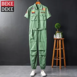 Pants Summer Safari Style Army Green Short Sleeve Cargo Jumpsuit Mens Pilot Overalls Pants Loose Fit Men Casual Rompers Large Size 5xl