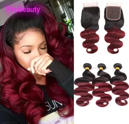 Malaysian Human Hair Extensions 1B99j Color Body Wave 3 Bundles With 4X4 Lace Closure With Baby Hair Wefts 1224inch 1B99J TwoTo5732433