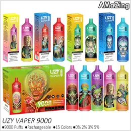 Puf 9K UZY VAPER TESİSLİ VAPES 9000 Puflar RGB E Sigara 18ml POD Kapasite Tip-C Şarj Edilebilir Buharlaştırıcılar 15 Renk