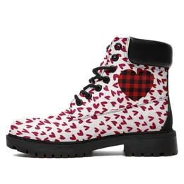 CoolCustomize Custom Red Heart Valentine Ankle Boot för hennes läder övre vattentäta utskriftsnamn Number Wording Par Booties Lover Footwear