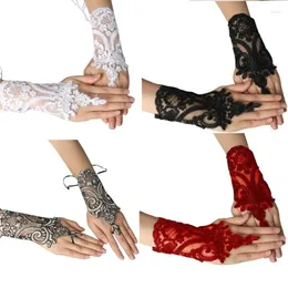 Knäskydd bröllopsfest kvinna broderi spetsar handskar gotiskt justerbart rep långa armband cosplay arm manschetter tillbehör