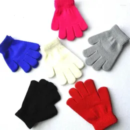 Детские зимние уличные перчатки для вечеринки, однотонные акриловые перчатки ярких цветов, детские теплые вязаные эластичные варежки на палец LX8331