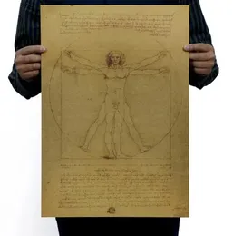Crafts Leonardo Da Vinci Manuscripts Vitruvian Man Vintage Kraft Paper Movie Poster Home Decor Wall Decals Art DIY Retro Decor Prints