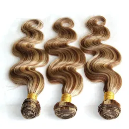 Wefts Piano Mixed Color Virgin Brazilian Human Hair Weaves Extensions Body Wave #8/613 Mix Piano Color Double Wefts Ombre Human Hair Bun