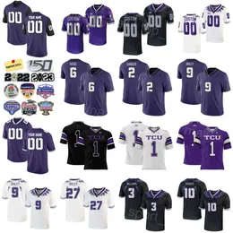 Männer College TCU Horned Frogs Fußball 3 Savion Williams Trikots 19 Jared Wiley 4 Namdi Obiazor 6 Jamoi Hodge 27 Jordyn Bailey 0 Shad Banks Jr. Stitch Schwarz Lila Weiß