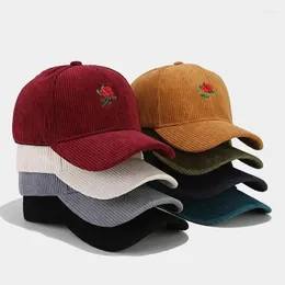 Ball Caps LDSLYJR Autumn And Winter Corduroy Rose Warm Casquette Baseball Cap Adjustable Outdoor Snapback Hats For Men Women 254