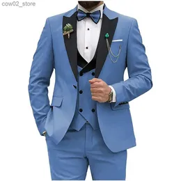 Męskie garnitury Blazery Slim Fit Suits 2023 Kamizelka podwójnie piersi 3 sztuki Business Mężczyzn ślubny garnitur Blezer Vest z krawatem Terno Masculino Q230103