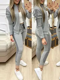 Feminino conjunto de duas peças roupas outono agasalho feminino com zíper superior e calças casual esporte terno inverno 2 peça conjunto mulher 240102