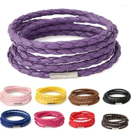 Link Bracelets Fashion Casual Colorful Multi-Layer Braided Leather Bracelet Cuff Handmade Weave Charm Bangle Wrap Wristbands Men Women