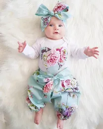 Setler Yeni doğan çocuk kız bebek giysileri set çiçek uzun kollu tulum 3pcs baskı pantolon +tavan kıyafeti set giysileri
