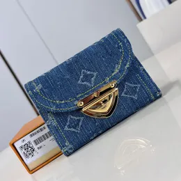 24SS Mulheres Crafty Zippy Long Short Wallets Bandeira Denim Blue Flower Flower Luxurys Designers Bolsa Ladies Viagem Carteira