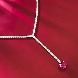 Charm Ruby Diamond Chocker Kolye% 100 Gerçek 925 STERLING Gümüş Düğün Soyutlar Kadınlar İçin Kolyeler Gelin Vaat Takı Mücevherat