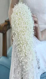 Bouquet de mariée de luxe, fleur de mariage blanche, perle de mariée, cascade faite à la main, X072666711083467632