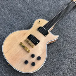 Anpassad naturlig solid fretless LP Electric Guitar med ebenholts fingerplatta