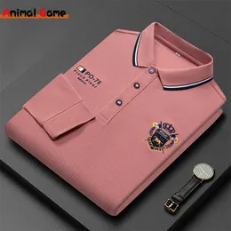 Polo da uomo coreana di moda T-shirt a maniche lunghe ricamata Polo con risvolto Top traspirante Streetwear Allentato Ropa Hombres 240102