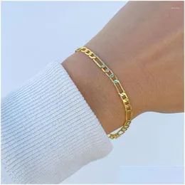 Bangle 316L Rostfritt stål Figaro -armband för kvinnor Guld Siery Color Link Kuba Chain Armelets smycken Wedding Party Female Drop de Dhayu