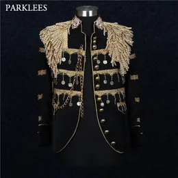 رجال Gold Tassels Court Prince Suit Suit Suit Jacket Stand Stand Stand Slim Fit Steampunk Gothic Vintage Usiform Assume Homme 240102