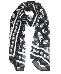 Black Chiffon Silk Feeling Skull Print Fashion Long Scarf Shawl Scaf Wrap For Women Keyring286G72140743228378