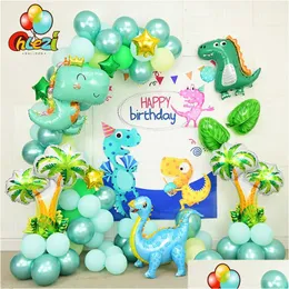 Altre forniture per feste per eventi 1 set Palloncini in foil di dinosauro Kit arco ghirlanda Catena di palloncini in lattice Animali della foresta Decorazioni di compleanno Ki Dhbmo