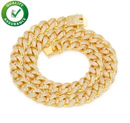 Joyería de Hip Hop Diamante Cadena de eslabones cubanos Pulsera de oro Collar para hombre Cadenas heladas Diseñador de lujo Miami Curb Collares Rapero F9709384