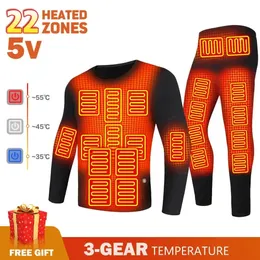 22 zones sous-vêtements thermiques chauffage hiver chaud hommes chaud costume dames chaud gilet USB alimenté par batterie vêtements de ski longs Johns ensemble 240103