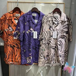 Koszulki męskie High Street Wacko Maria koszula kreatywna tygrys t-shirt T-shirt Lape Queal Mężczyzn Kobiet Krótkie rękawowe guziki kardigan