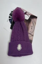 Gorro de punto de invierno de diseñador, gorro de lana para mujer, gorro de punto grueso y cálido con pompón de piel sintética, gorros para mujer, gorro Caps7587477