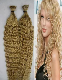 Extensões de cabelo de fusão de queratina de cabelo loiro brasileiro I Tip Extensões de cabelo 100g Afro Kinky Curly9888514