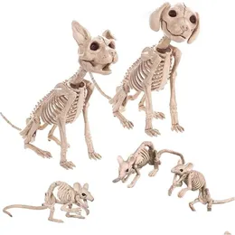 Decorazione per feste Halloween Simation Animali Topo Cane Gatto Skl Ornamenti in osso Bar Film Horror Haunted Home Oggetti di scena Decorazioni Drop Del Dhtrx