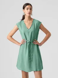 Kvinnors sömnkläder Marthaqiqi Fashion Ladies Nightrowns Sexig V-ringad ärmlös Pyjamas Lace Up Nightwear Mini Dress Green Pyjamas