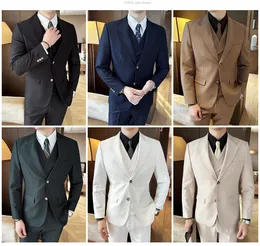 Ternos masculinos conjunto de moda estilo básico duplo breasted colete design clássico high end blazer calças três peças conjunto terno formal