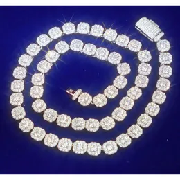 Anpassade Miami Square Zircon -kedjhalsband Moissanite Diamond Lab odlad Iced Out Hip Hop Fine Jewelry S925 Tenniskedjor
