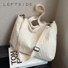 LEFTSIDE Solid Soft Corduroy Handbags for Women Winter Shoulder Side Bag Vintage Large Shopper Shopping Bags Zipper 240117