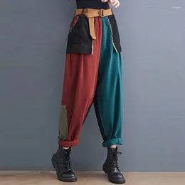 Kadın Kot Balonimo Kadınlar Günlük Patchwork Yüksek Bel Erkek Erkek Erkek Pantolon Sonbahar Vintage Street Giyim Cepleri Kadın Harem