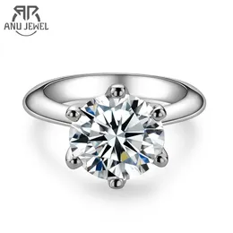 Anujewel 1CT 2CT 3CT 5CT D Färgförlovningsring för kvinnor 925 Sterling Silver Gold Plated Solitaire Rings Wholesale 240102